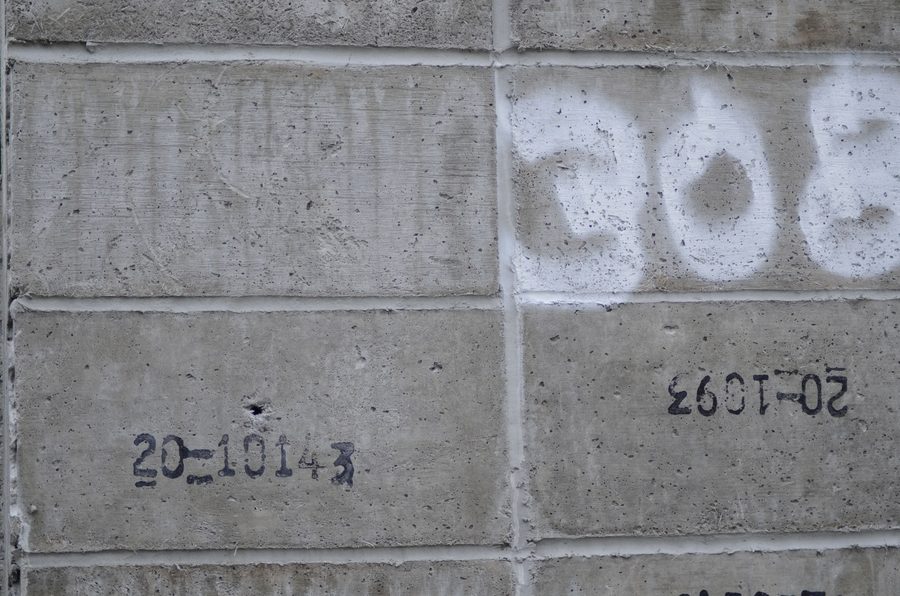 Impact points from .308 rounds on an ArmorBlock wall